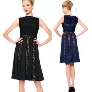 Tadashi Shoji Pintuck Jersey Lace Dress Navy Blue Medium Formal Sleeveless